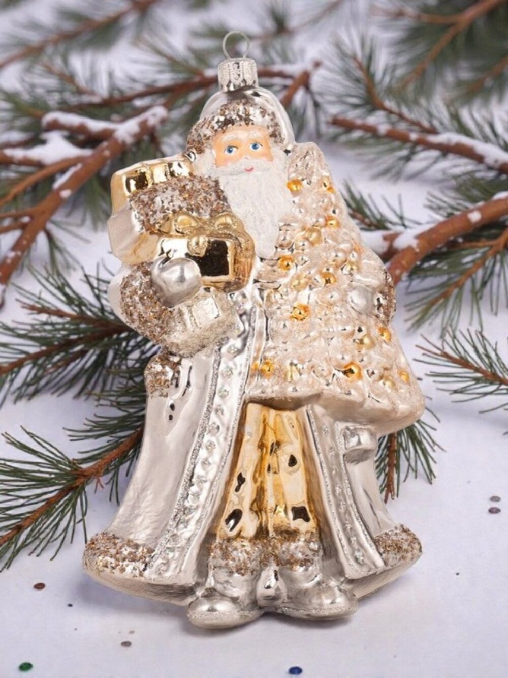 Huras Family Hand-Blown and Mouth-Blown Glass Santa Ornament NWT